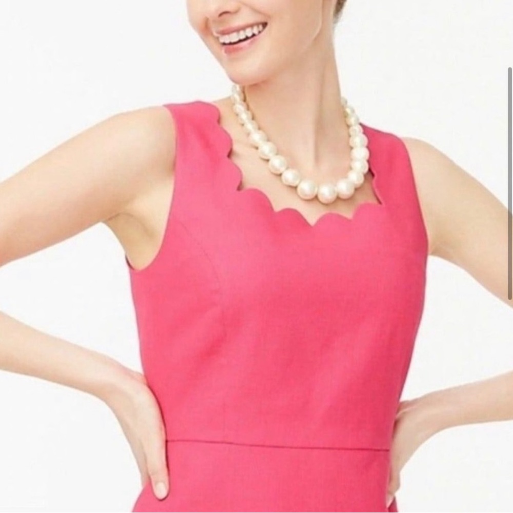 NWT J. CREW Scalloped Pink Basket Weave 100% Dress SZ 14